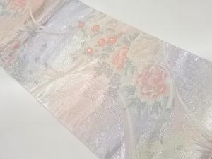 草花に鴛鴦・束ね熨斗模様織出し袋帯